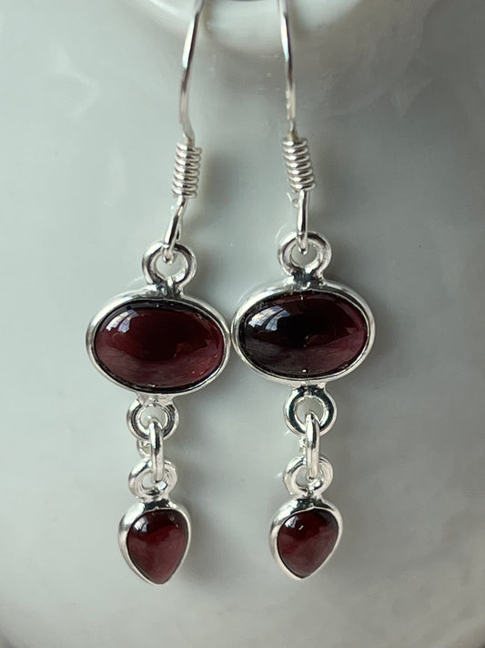 Sterling Silver Garnet Earrings - Get a free mystery pair